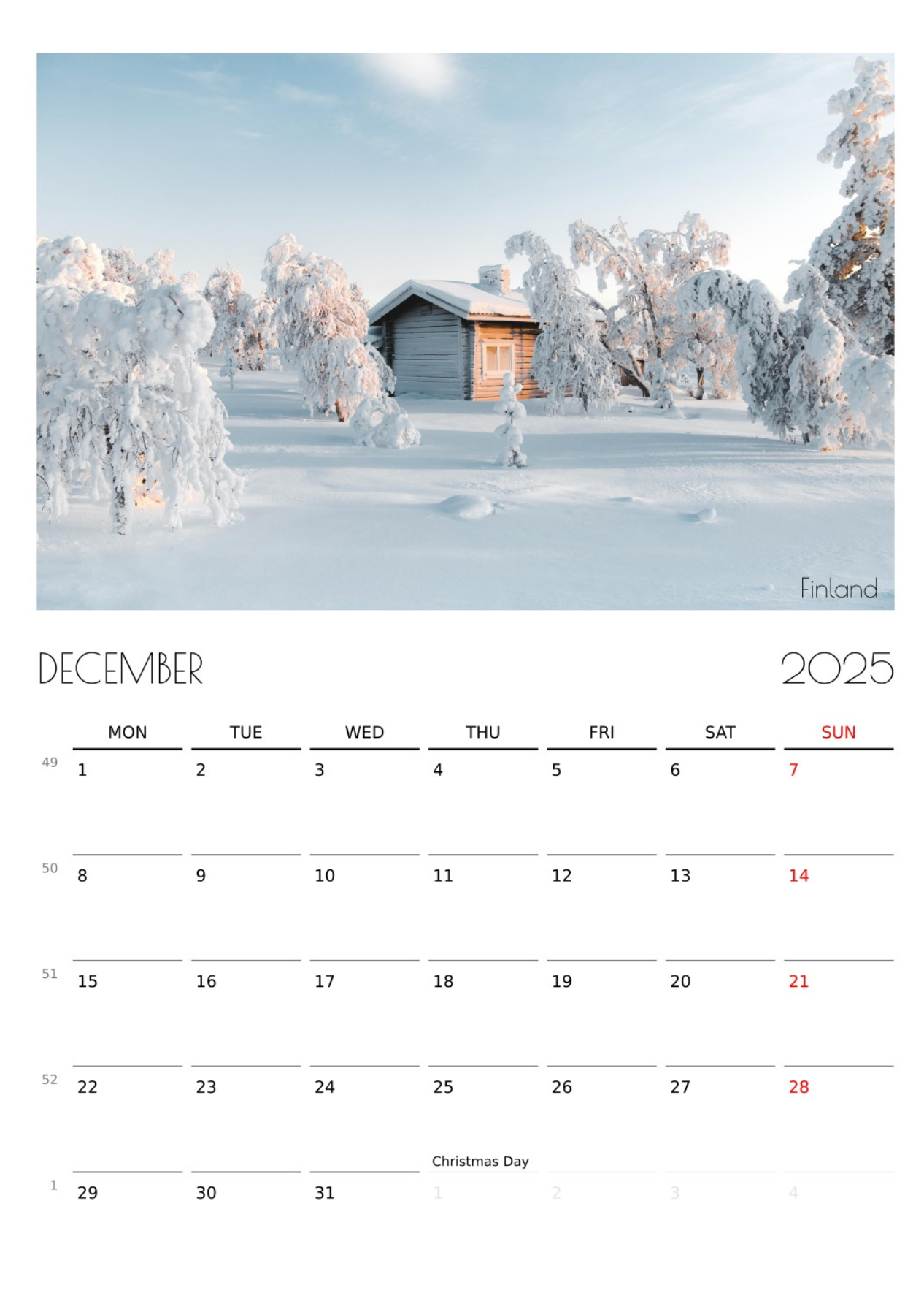 Wall calendar 2025